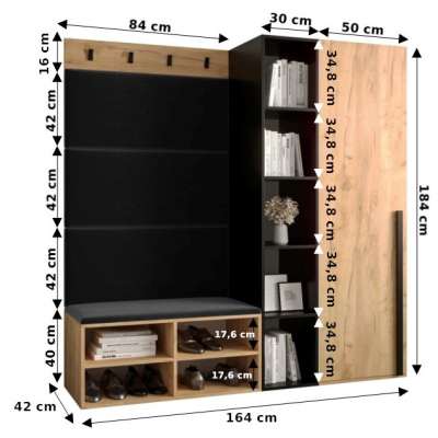 Flur-Garnitur mit gepolsterten Paneelen HARRISON – Eiche Gold, rosa Paneele