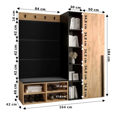 Flur-Garnitur mit gepolsterten Paneelen HARRISON – Eiche Gold, rosa Paneele