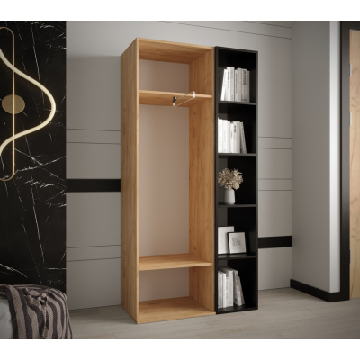 Schrank mit Regal HARRISON – Breite 80 cm, Eiche Gold, Schwarz