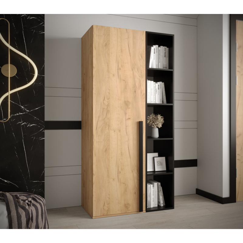 Schrank mit Regal HARRISON – Breite 80 cm, Eiche Gold, Schwarz