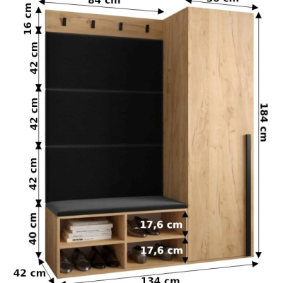 Flurwand mit gepolsterten Paneelen HARRISON – Weiß, rosa Paneele