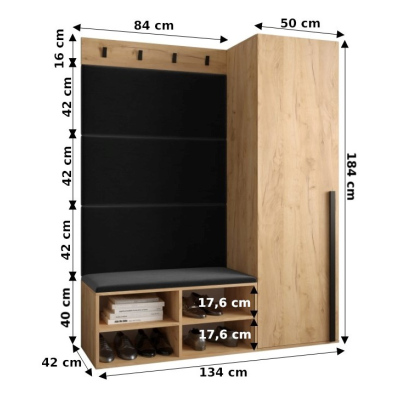 Flurwand mit gepolsterten Paneelen HARRISON – Weiß, rosa Paneele