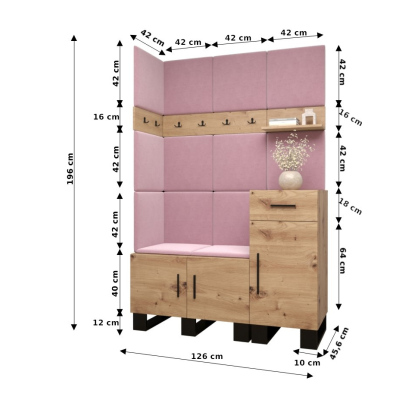 Flur-Garnitur RUMIE 10 – Eiche Artisan, rosa Paneele