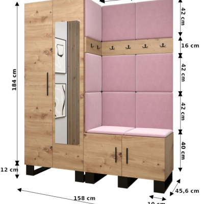 Flur-Garnitur RUMIE 14 – Eiche Artisan, rosa Paneele