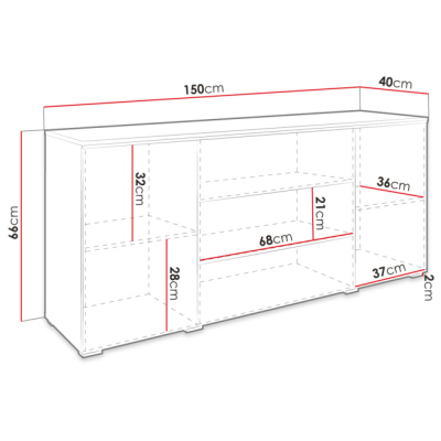 Kombinierte Kommode HERMINA 150 – Beton / weiß glänzend