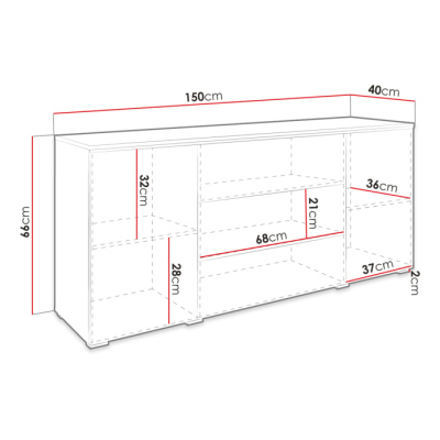 Kombinierte Kommode HERMINA 150 – Beton / weiß glänzend