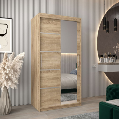 Spiegel-Kleiderschrank ADELA – 100 cm, Eiche sonoma