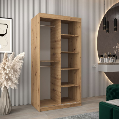 Spiegel-Kleiderschrank ADELA – 100 cm, Eiche artisan / weiß