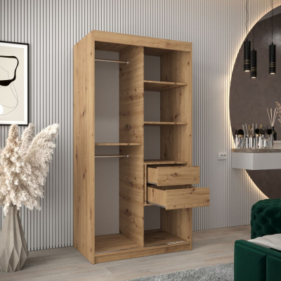 Spiegel-Kleiderschrank ADELA – 100 cm, Eiche artisan / weiß