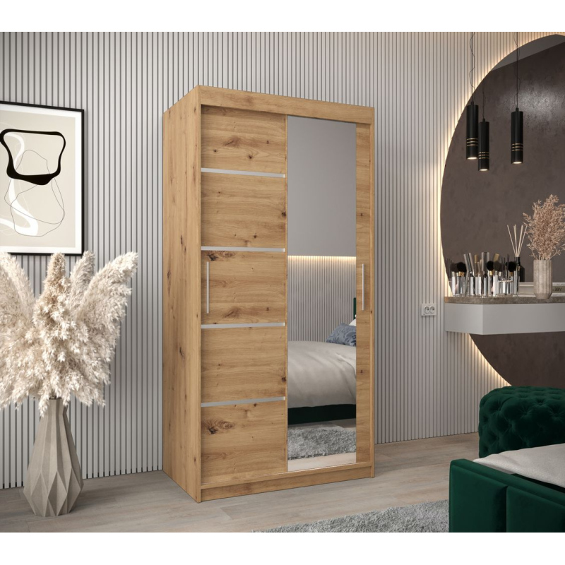 Spiegel-Kleiderschrank ADELA – 100 cm, Eiche artisan