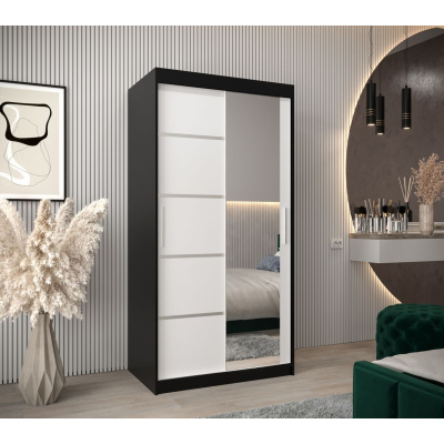 Spiegel-Kleiderschrank ADELA – 100 cm, schwarz / weiß