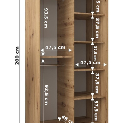 Spiegel-Kleiderschrank ADELA – 100 cm, schwarz / weiß