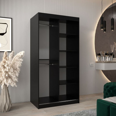 Spiegel-Kleiderschrank ADELA – 100 cm, schwarz / Eiche sonoma