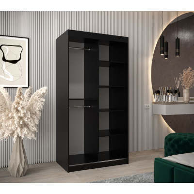 Spiegel-Kleiderschrank ADELA – 100 cm, schwarz / Eiche sonoma