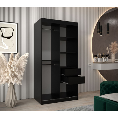 Spiegel-Kleiderschrank ADELA – 100 cm, schwarz / Eiche sonoma