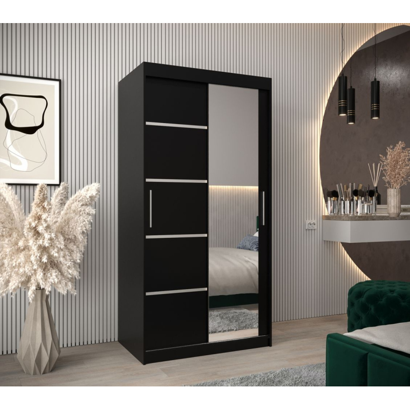 Spiegel-Kleiderschrank ADELA – 100 cm, schwarz