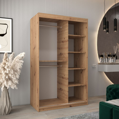 Spiegel-Kleiderschrank ADELA – 120 cm, Eiche artisan / weiß