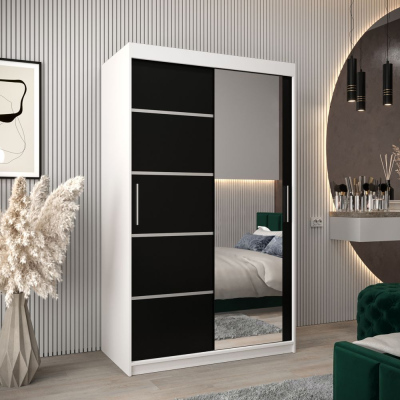 Spiegel-Kleiderschrank ADELA – 120 cm, weiß / schwarz