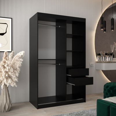 Spiegel-Kleiderschrank ADELA – 120 cm, schwarz / Eiche artisan