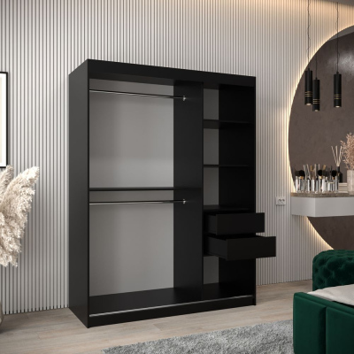 Spiegel-Kleiderschrank ADELA – 150 cm, schwarz / Eiche artisan