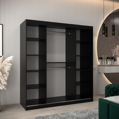 Spiegel-Kleiderschrank ADELA – 180 cm, schwarz / Eiche sonoma