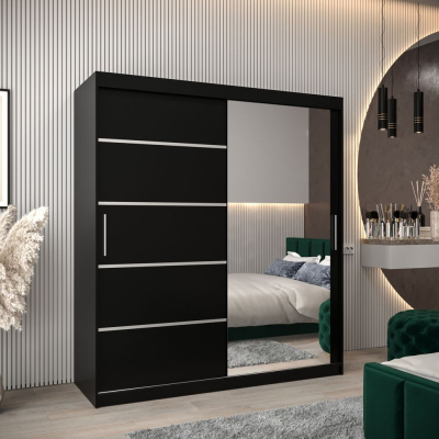 Spiegel-Kleiderschrank ADELA – 180 cm, schwarz