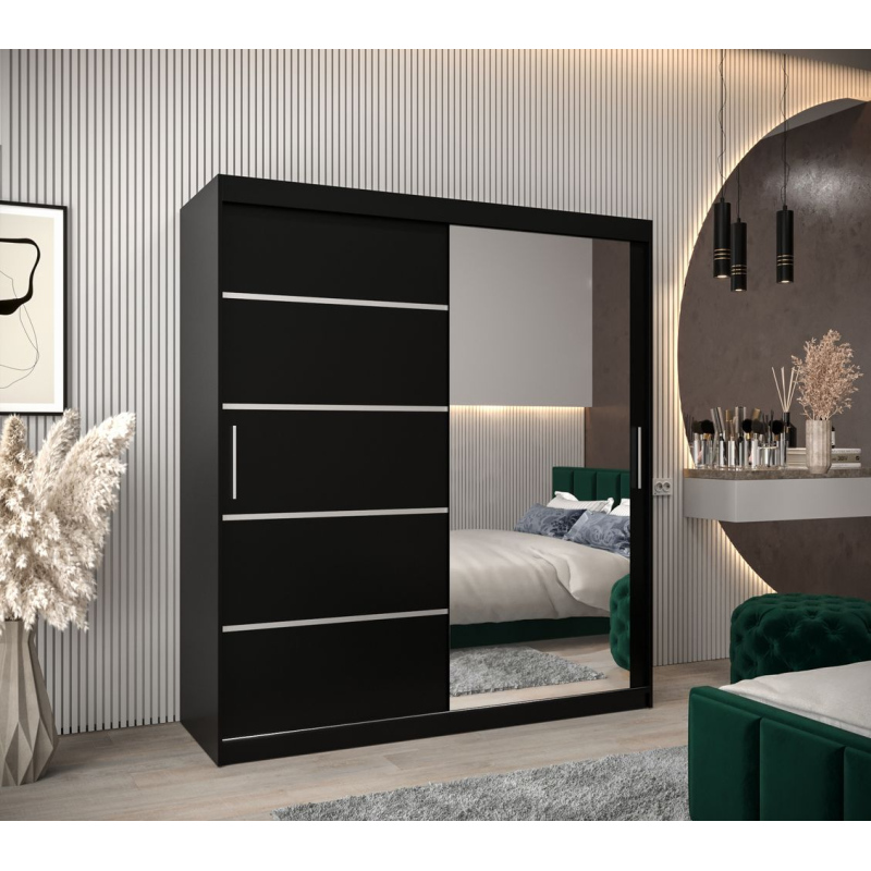 Spiegel-Kleiderschrank ADELA – 180 cm, schwarz