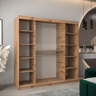 Spiegel-Kleiderschrank ADELA – 200 cm, Eiche artisan