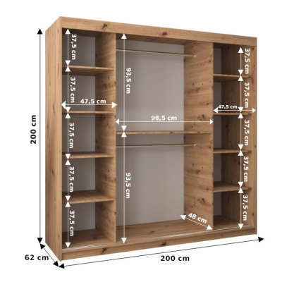 Spiegel-Kleiderschrank ADELA – 200 cm, Eiche artisan