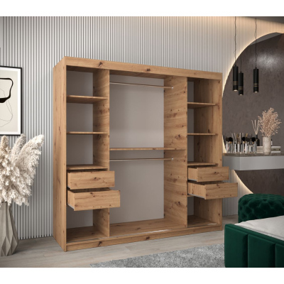 Spiegel-Kleiderschrank ADELA – 200 cm, Eiche artisan / weiß