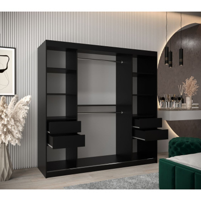 Spiegel-Kleiderschrank ADELA – 200 cm, schwarz / Eiche artisan