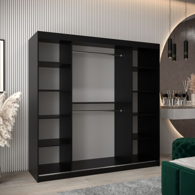 Spiegel-Kleiderschrank ADELA – 200 cm, schwarz / Eiche artisan