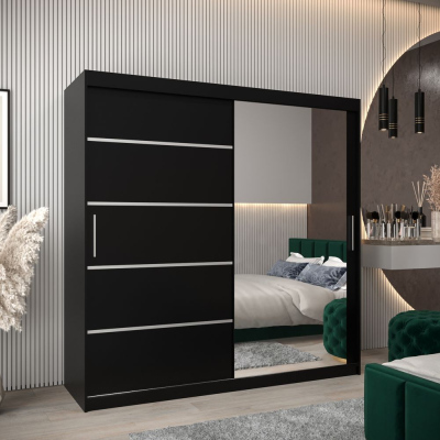 Spiegel-Kleiderschrank ADELA – 200 cm, schwarz