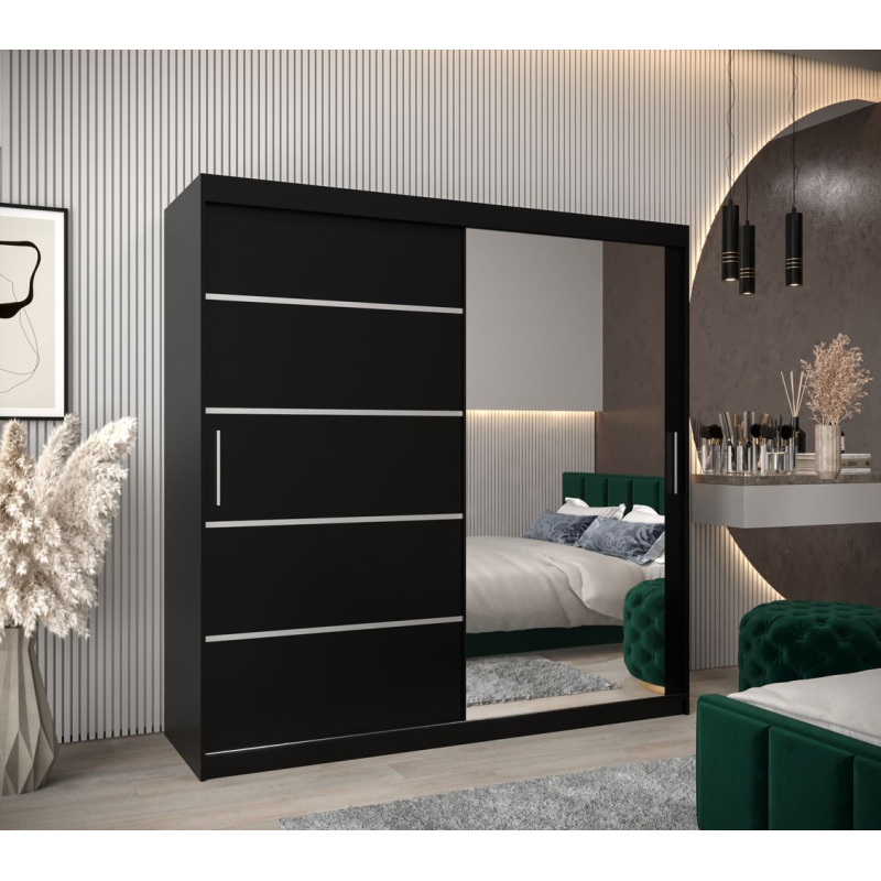 Spiegel-Kleiderschrank ADELA – 200 cm, schwarz