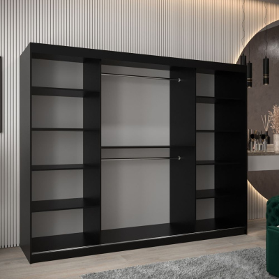 Spiegel-Kleiderschrank ADELA – 250 cm, schwarz / Eiche artisan