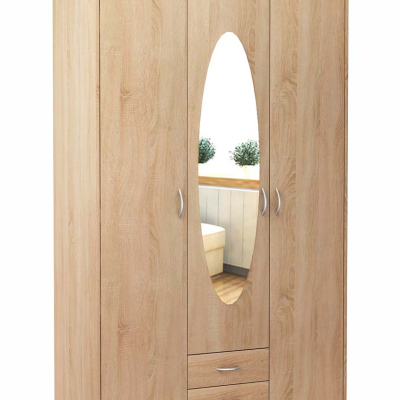 Geräumiger Kleiderschrank mit Spiegel MARIETTA – Breite 127 cm, Eiche Sonoma