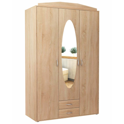 Geräumiger Kleiderschrank mit Spiegel MARIETTA – Breite 127 cm, Eiche Sonoma