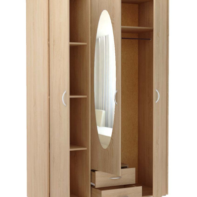 Geräumiger Kleiderschrank mit Spiegel MARIETTA – Breite 127 cm, Eiche Sonoma