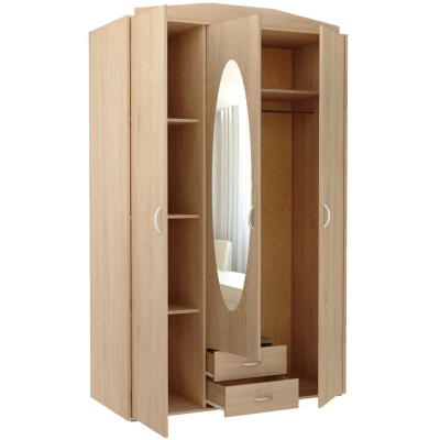 Geräumiger Kleiderschrank mit Spiegel MARIETTA – Breite 127 cm, Eiche Sonoma