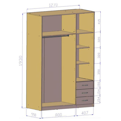 Kombinierter Kleiderschrank SIMELA – Breite 127 cm, Sonoma-Eiche