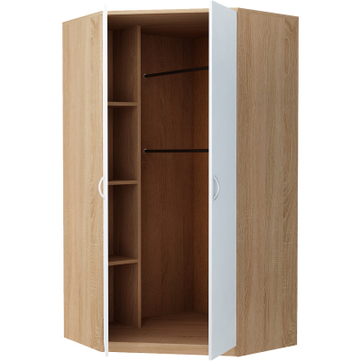 Eckkleiderschrank ZORICA – Breite 106 cm, Eiche Sonoma / Weiß