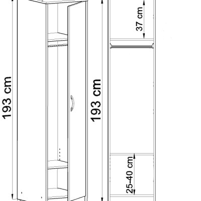 Schmaler Kleiderschrank SIMELA – Breite 45 cm, Eiche Sonoma