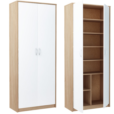 Kleiderschrank mit Regalböden LUBA – Breite 74 cm, Eiche Sonoma / weiß