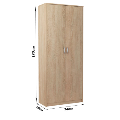 Kleiderschrank mit Regalböden LUBA – Breite 74 cm, Eiche Sonoma