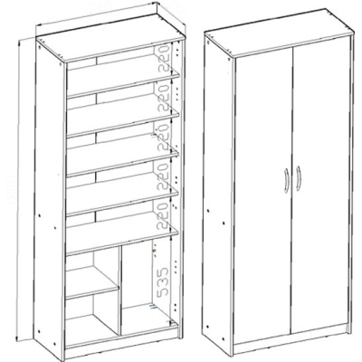 Kleiderschrank mit Regalböden LUBA – Breite 74 cm, weiß