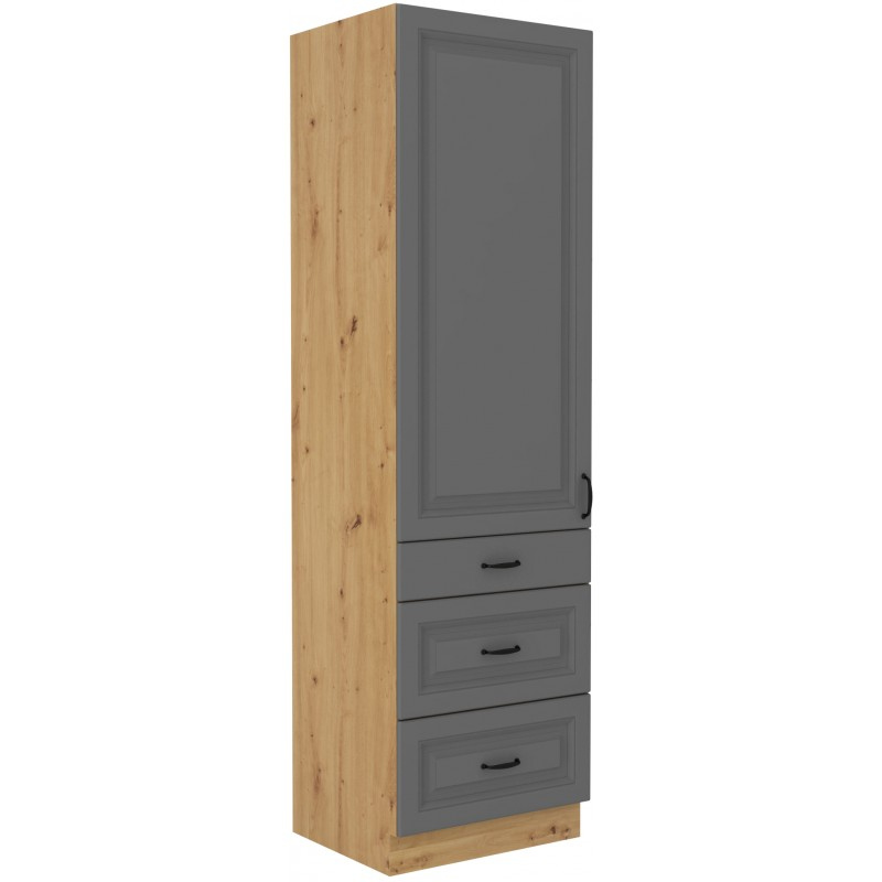 Lebensmittelschrank mit Schubladen SOPHIA – Breite 60 cm, grau / Eiche Artisan