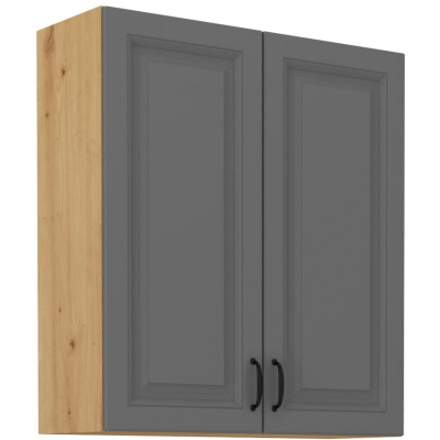 Hoher Oberschrank SOPHIA – Breite 80 cm, grau / Eiche Artisan