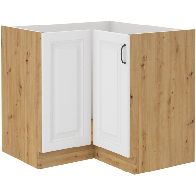 Unterer Eckschrank SOPHIA – 89x89 cm, Weiß / Eiche Artisan