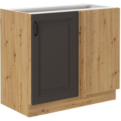 Verlängerter Eckschrank SOPHIA – Breite 105 cm, dunkelgrau / Eiche Artisan