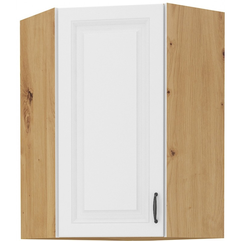 Hoher Eckschrank SOPHIA – 58x58 cm, weiß / Eiche Artisan